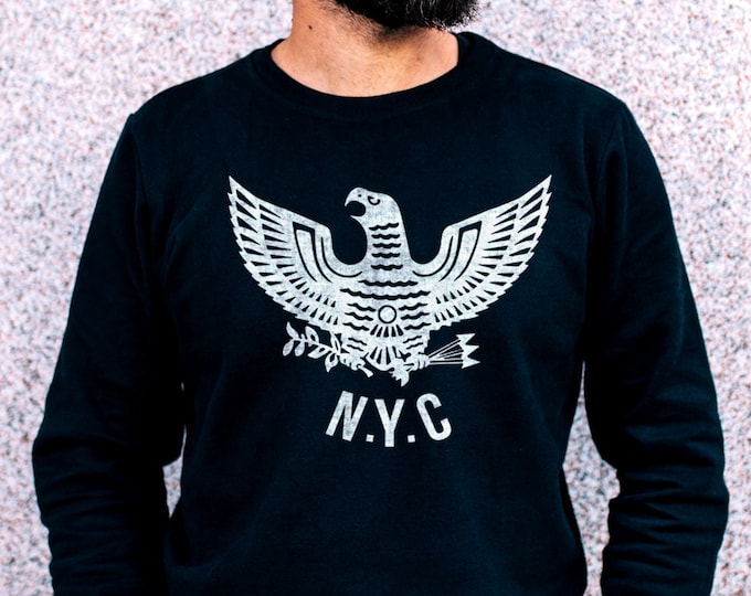 New York City Eagle Men's/Unisex Black Fleece / Cotton Pullover Sweatshirt