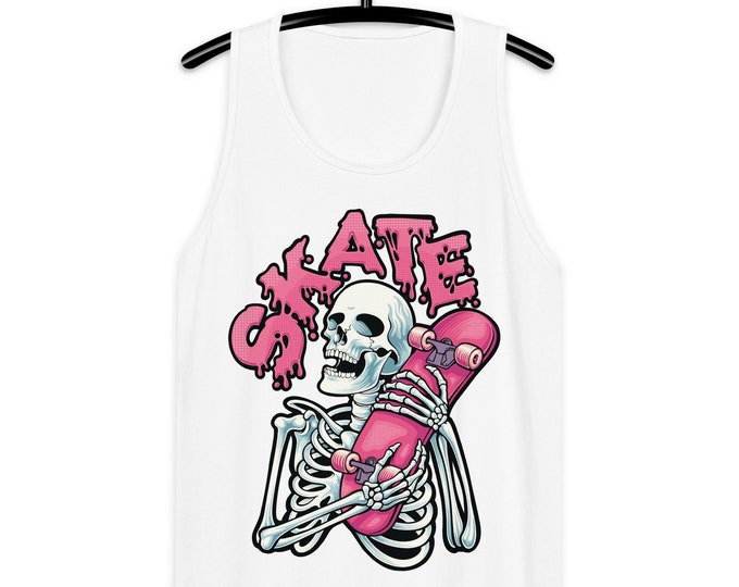 80's Skate Skeleton Men's/Unisex Premium White Tank Top