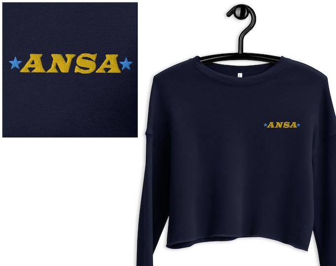 Embroidered Cropped Sweatshirt - ANSA - Navy Women's Bella + Canvas Alternative Fashion