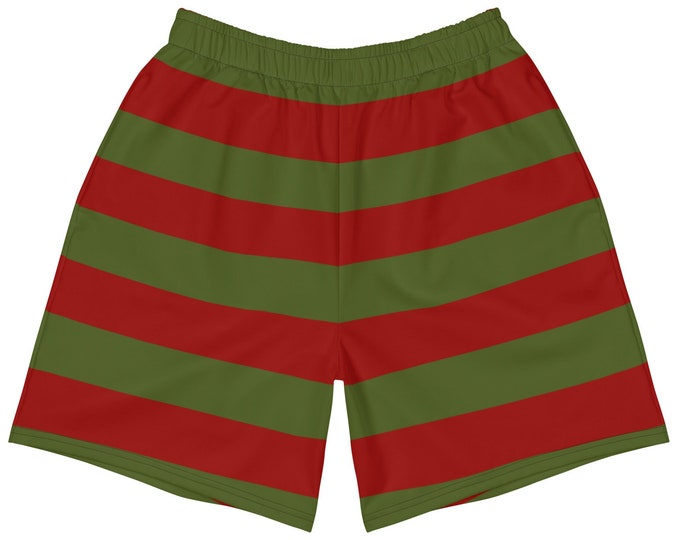 Men's Krueger Shorts | Athletic Summer Red And Green Striped Shorts For Swimming, Running & Exercising