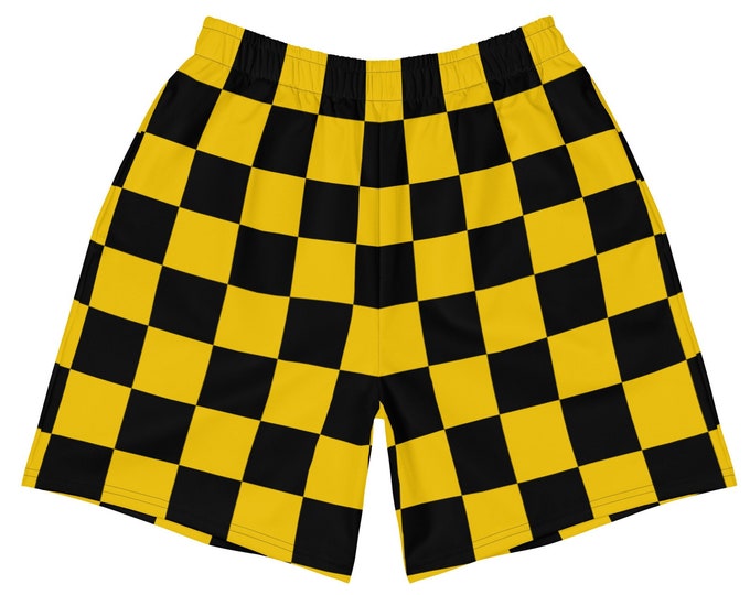 Men's Yellow Checkerboard Shorts | Athletic Summer Shorts For Swimming, Running & Exercising