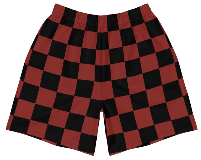 Men's Red Checkerboard Shorts | Athletic Summer Shorts For Swimming, Running & Exercising