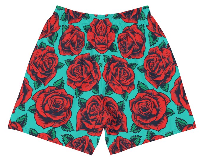 Men's Red Roses Shorts | Athletic Summer Shorts For Swimming, Running & Exercising