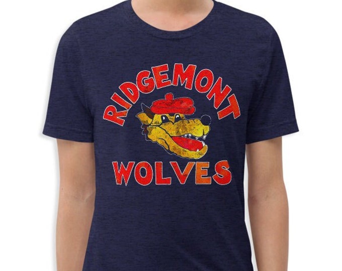 Ridgemont Wolves Navy Vintage Style Graphic T Shirt - Unisex Tri-Blend T-Shirt | Bella + Canvas |