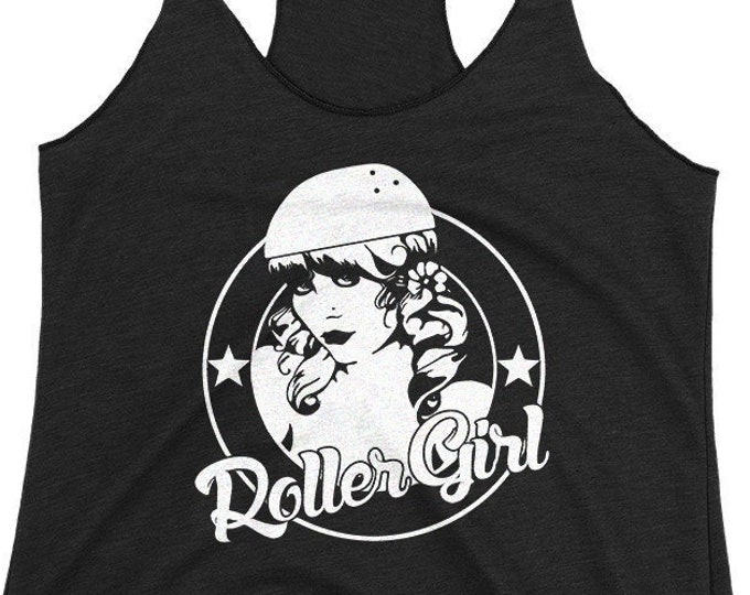 Roller Girl ‘Vintage Print' Black Racerback Tri Blend Tank Top For Women