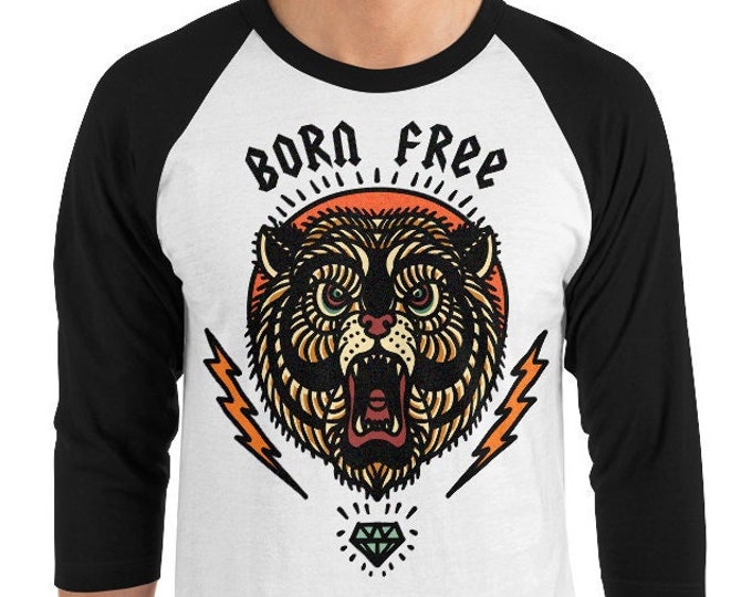 Born Free 3/4 Sleeve Unisex Baseball Graphic T Shirt