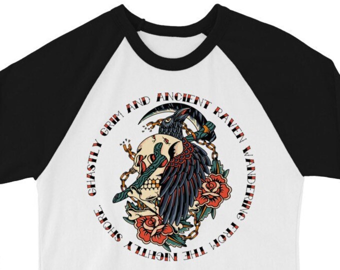 The Raven 3/4 Sleeve Unisex Baseball Graphic T Shirt