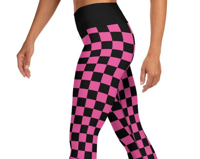Women's Pink Checkerboard Leggings | Black n' Pink Premium Ladies Yoga Leggings