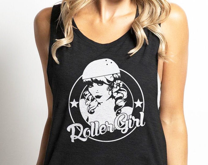 Rollergirl ‘Vintage Print' Unisex Charcoal Heather Tri Blend Tank Top For Men & Women
