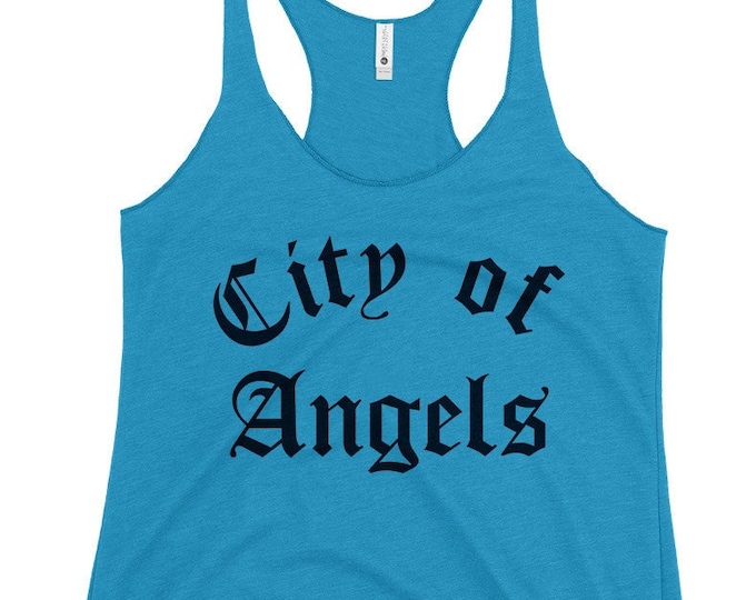 City of Angels ‘Vintage Print' Turquoise Racerback Tri Blend Tank Top For Women