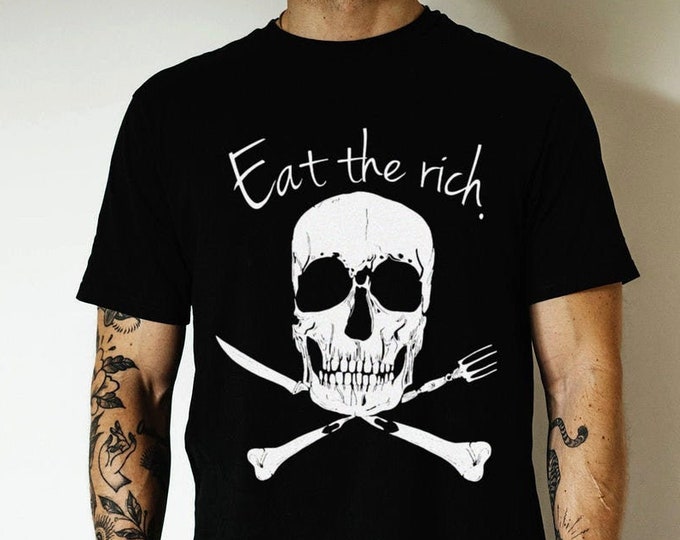 Eat the rich Men's/Unisex Black Skull T Shirt | Super Soft Men's Tee