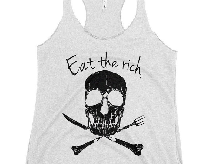 Eat The Rich Heather White Racerback Tri Blend Tank Top For Women