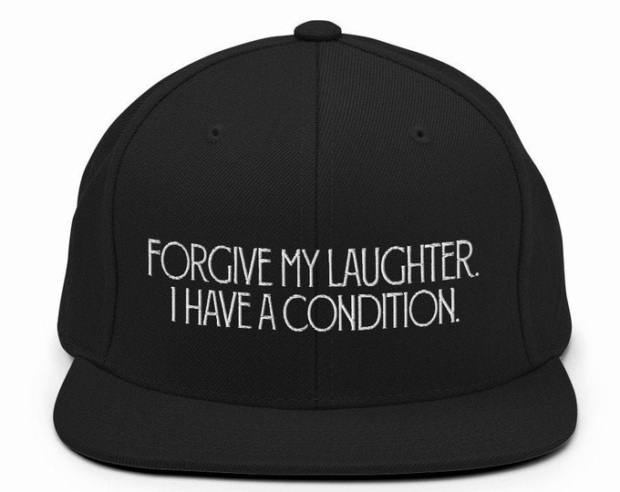 Forgive My Laughter Flat Bill Snapback Cap - Embroidered 6-Panel Structured Baseball Hat - Black Hat & Visor