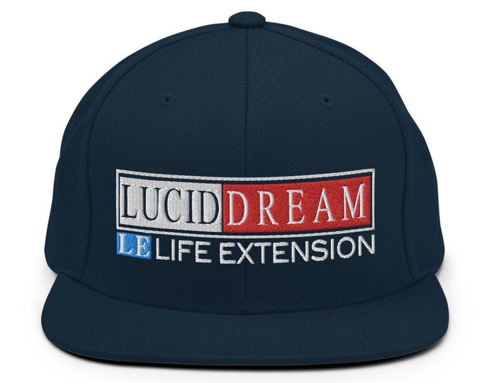 Lucid Dream Life Extension Classic Flat Bill Snapback Cap - Embroidered 6-Panel Structured Baseball Hat - Dark Navy Hat & Visor
