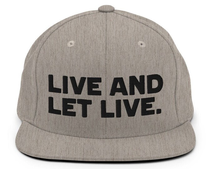 Live And Let Live Flat Bill Snapback Cap - Embroidered 6-Panel Structured Baseball Hat - Heather Grey Hat & Visor