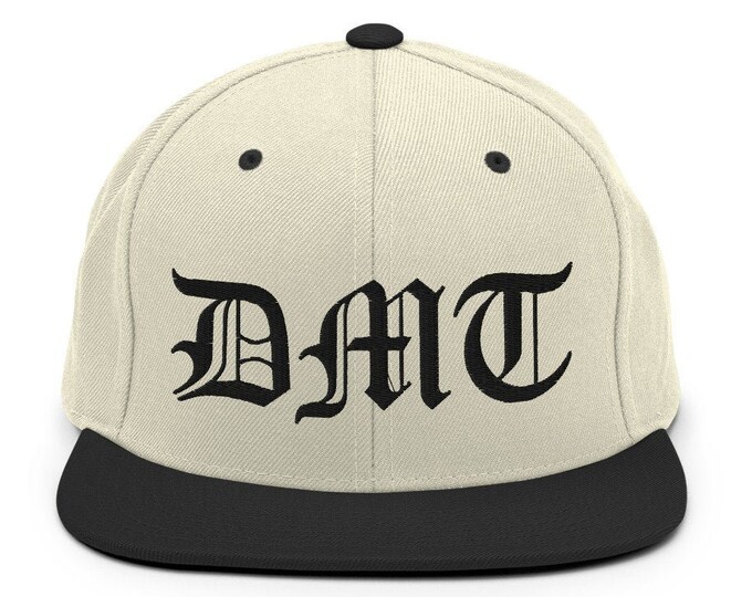 DMT Classic Flat Bill Snapback Cap - Embroidered 6-Panel Structured Baseball Hat - Natural Hat/Black Visor