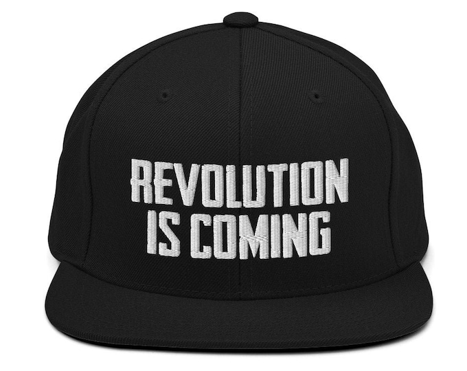 Revolution is Coming Flat Bill Snapback Cap - Embroidered 6-Panel Structured Baseball Hat - Black Hat & Visor