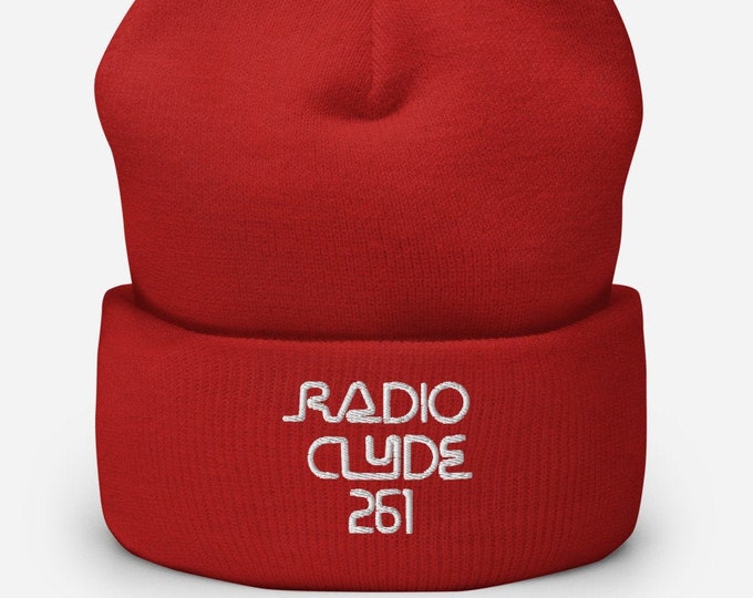 Radio Clyde 261 Red Cuffed Beanie - Embroidered Design - Winter Headwear For Men and Women
