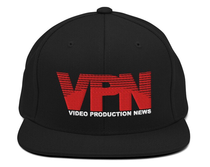Video Production News Flat Bill Snapback Cap - Embroidered 6-Panel Structured Baseball Hat - Black Hat & Visor
