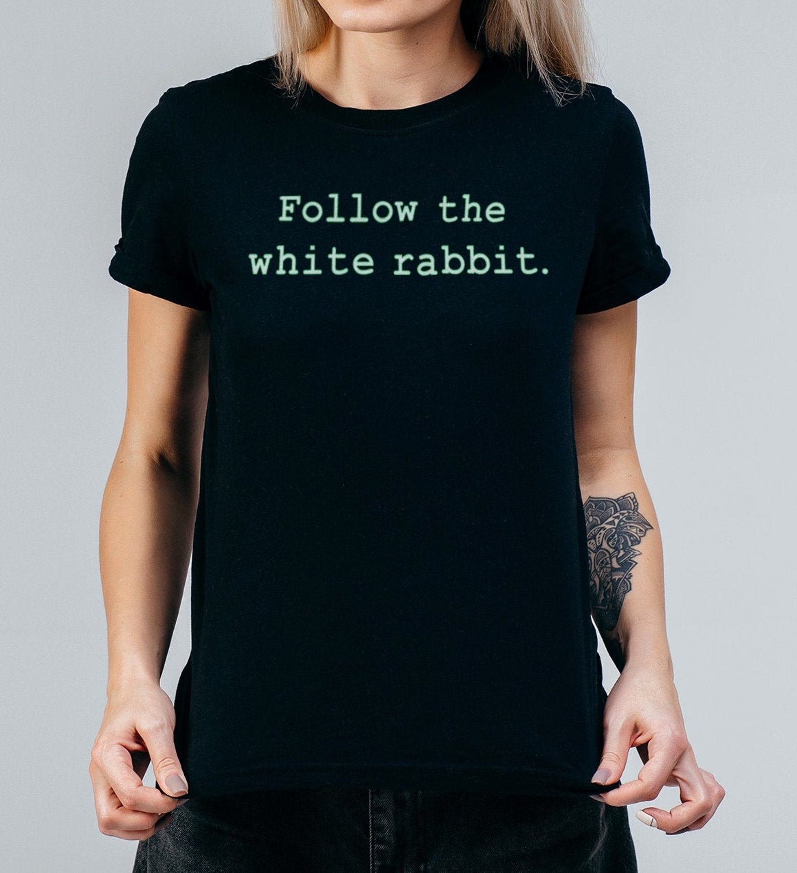 Follow The White Rabbit Women's Black Graphic T Shirt Etsy