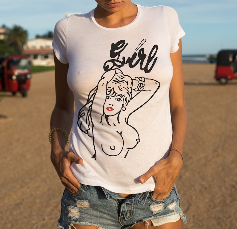 Pin Up Girl Women's Fitted Next Level T-Shirt | White Graphic Tee | Ladies Alternative Streetwear 