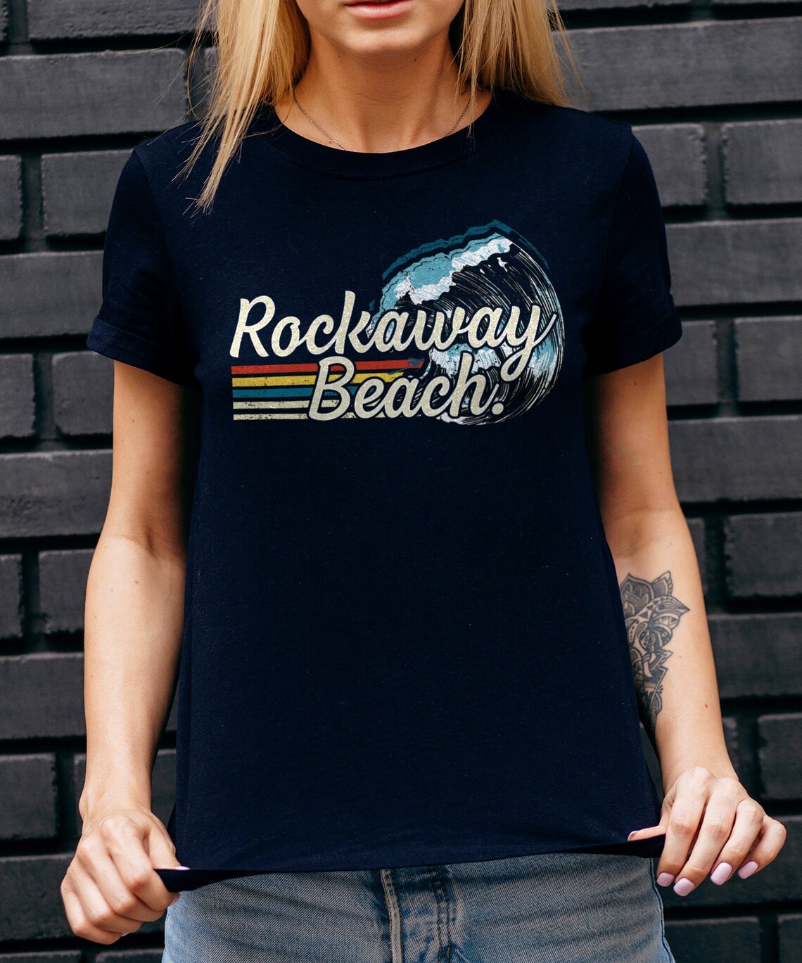 Rockaway Beach Women's Navy Surf Graphic T Shirt Etsy