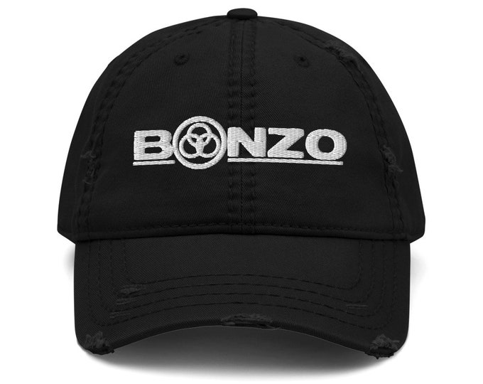 Bonzo Distressed Trucker Hat / Baseball Cap - Embroidered 6-Panel Otto Cap - Black Hat & Visor