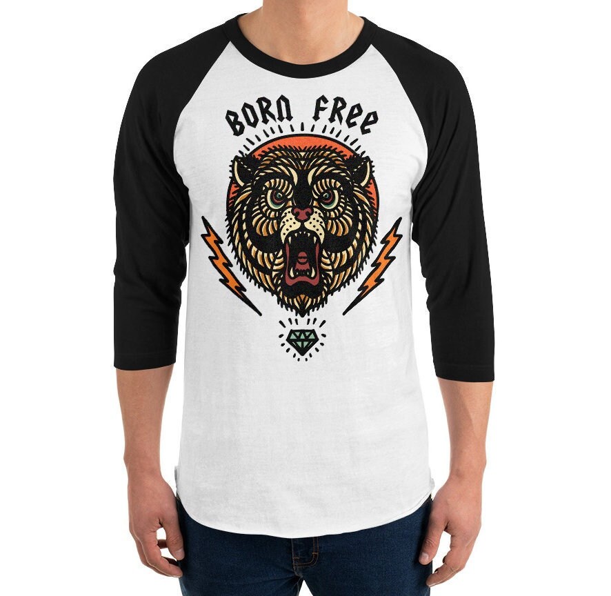 Born Free 3 4 Sleeve Unisex Baseball Graphic T Shirt Etsy 日本