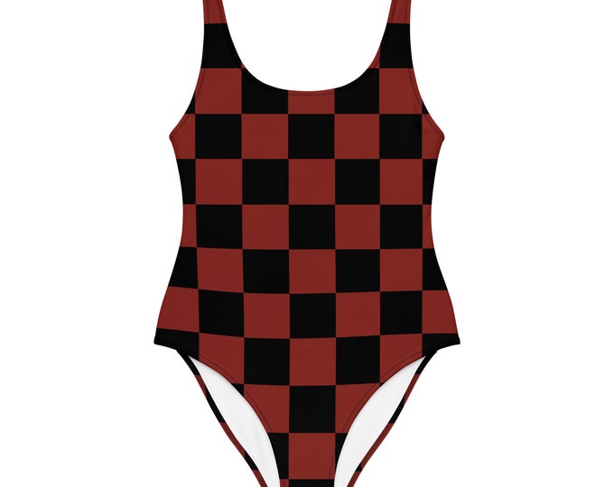 Red Checkerboard Women's One-Piece Swimsuit | Ladies Summer Swimwear