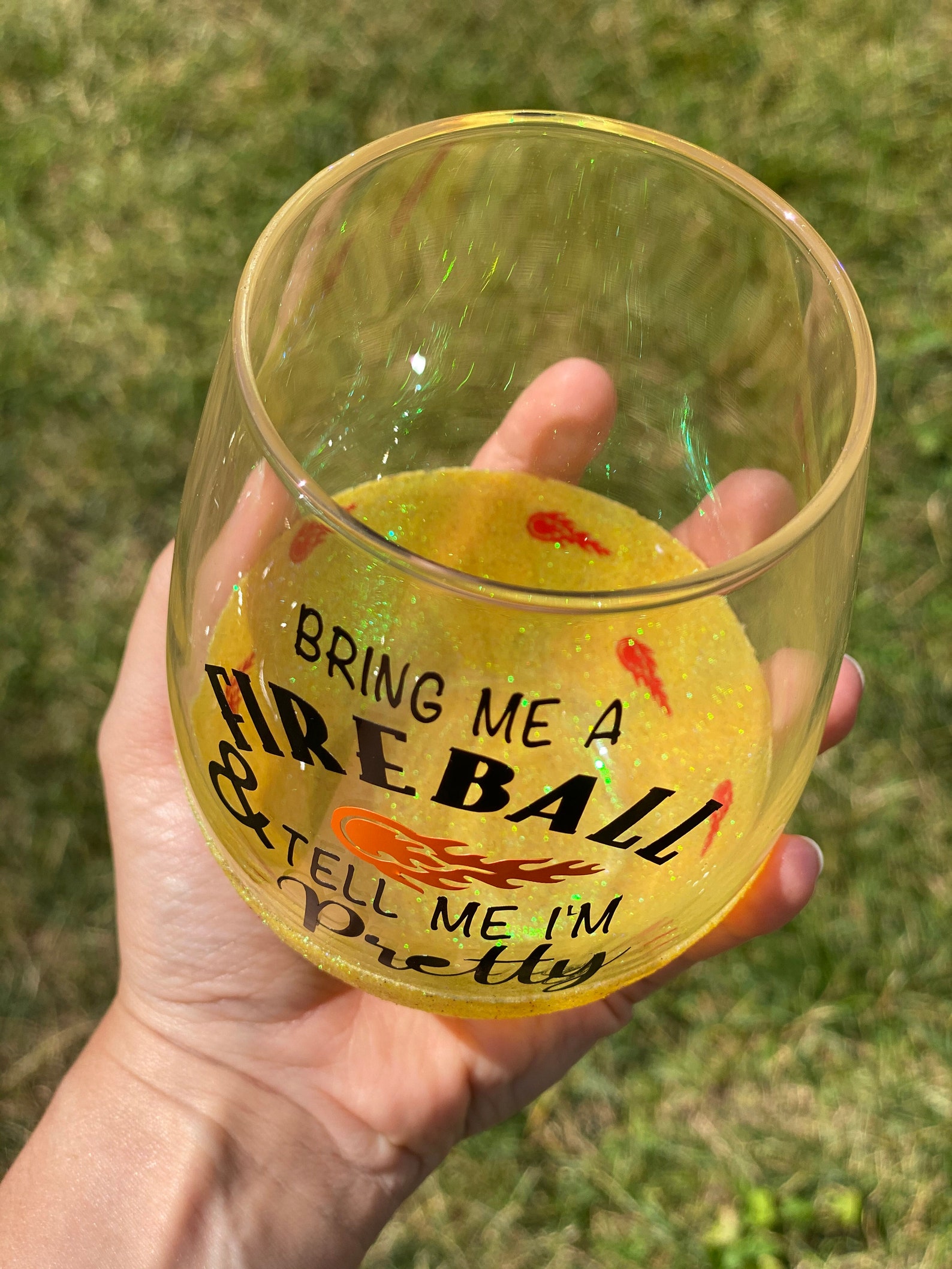 Fireball Glitter Wine Stemless / Peek A Boo / Fireball / - Etsy