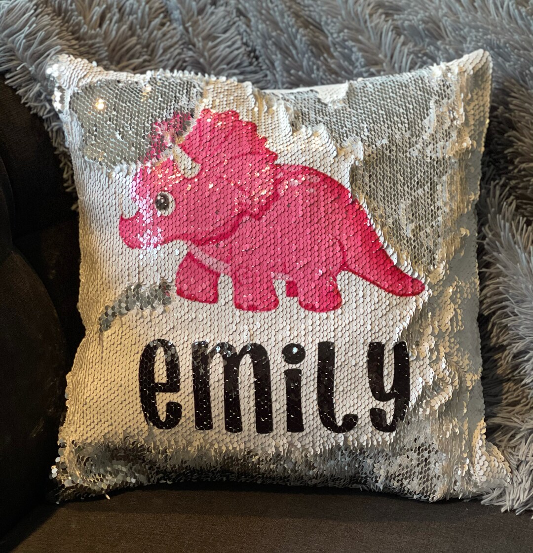 Dinosaur Girl Pillow / Sequin Flip Photo Pillow /girls Room Decor