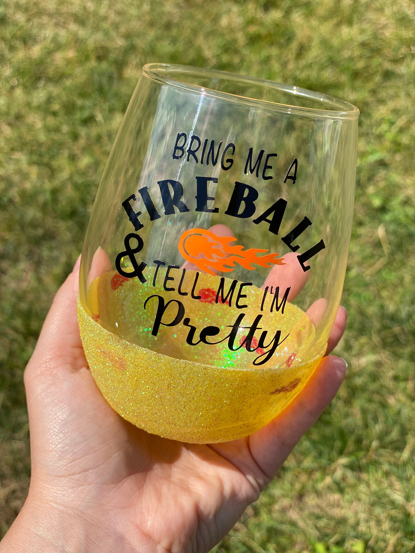 Fireball Glitter Wine Stemless / Peek A Boo / Fireball / - Etsy