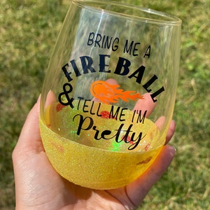 Fireball Glitter Wine Stemless / Peek A Boo / Fireball / Stemless / Glitter Wine Glass