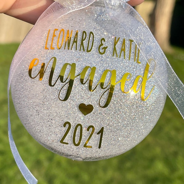 Engagement Ornament / 2021 engagement/ glitter ornament / engagement gift / wedding gift / she said yes /glitter ornament / 2022 engagement