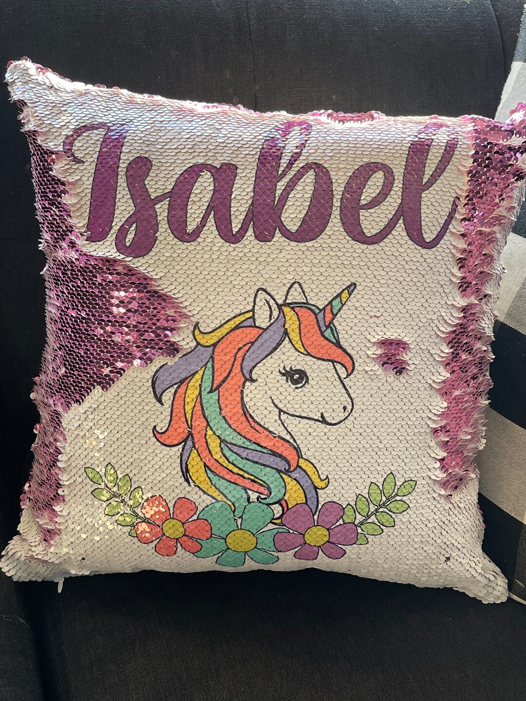 Unicorn Sequin Pillow / Sequin Flip Photo Pillow / Girl Room Etsy