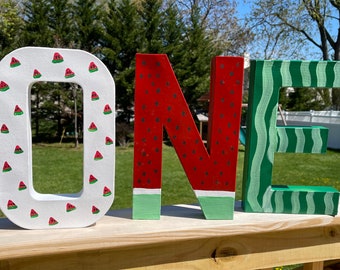 12 inch ONE Watermelon theme letters / One Birthday Decor / watermelon decor / one in a melon / 12 inch paper mache letters