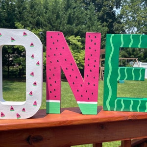 12 inch ONE Watermelon theme letters / One Birthday Decor / watermelon decor / one in a melon / 12 inch paper mache letters / Pink