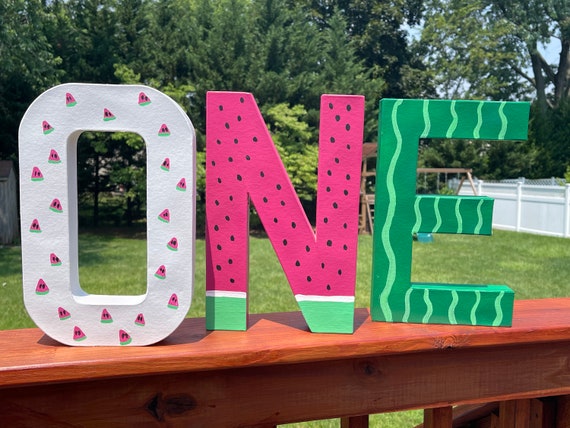 12 Inch ONE Watermelon Theme Letters / One Birthday Decor / Watermelon  Decor / One in a Melon / 12 Inch Paper Mache Letters / Pink 