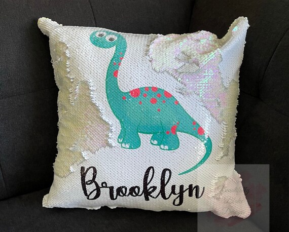 Dinosaur Girl Pillow Sequin Flip Photo Pillow girls Room Decor
