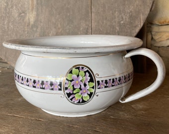 Enamel chamber pot, Art Nouveau, plant pot, country house