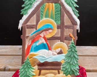 Old standee , Nativity scene, embossed cardboard, vintage, Christmas decoration