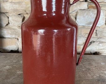 Old enamel jug, red-brown enamel jug, flower vase, country house decoration