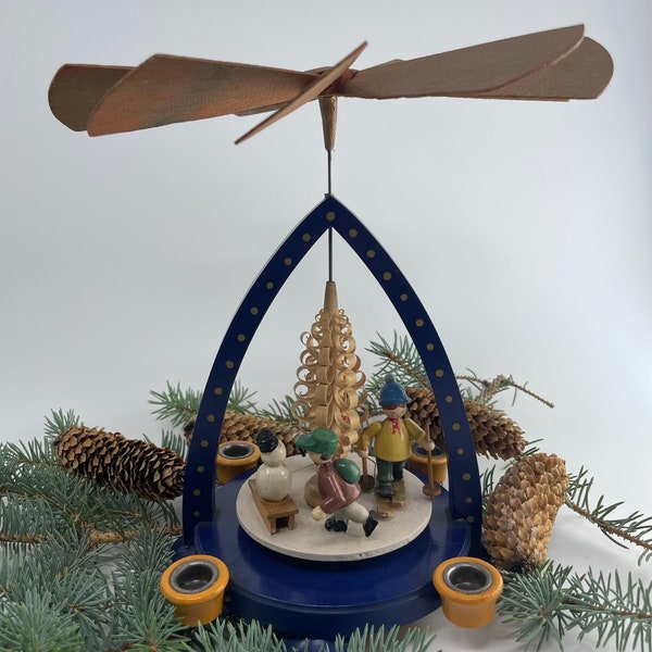 Christmas pyramid Erzgebirge wood, vintage decoration, candlestick