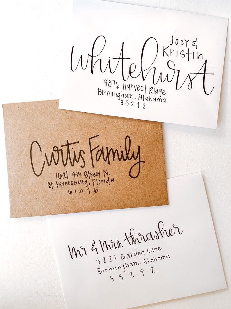 hand lettered return envelopes Hand-lettered addressed envelopes hand addressed envelopes wedding calligraphy