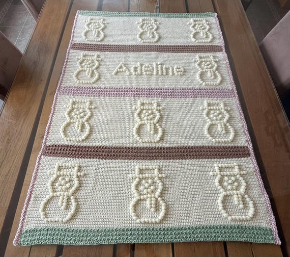 Named Snowman Blanket | Custom pattern | Christmas Blanket | Bobble Stitch | Puff Stitch.