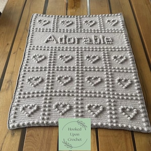 Adorable, PDF crochet blanket pattern, Crochet Blanket blanket,heart blanket, baby blanket, puff stitch pattern, bobble stitch pattern.