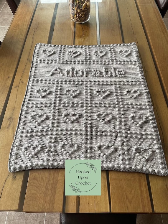 Adorable, PDF crochet blanket pattern, Crochet Blanket blanket,heart blanket, baby blanket, puff stitch pattern, bobble stitch pattern.