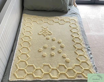 Honey Bee Licious Pattern Crochet blanket pattern Bobble stitch Crochet bee pattern Crochet bee blanket puff stitch