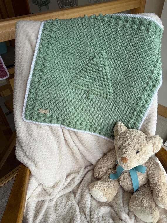 Uk Terminology Christmas Baby Blanket | Christmas Tree Blanket | Christmas Crochet | Puff Stitch Blanket | Bobble Stitch Blanket.