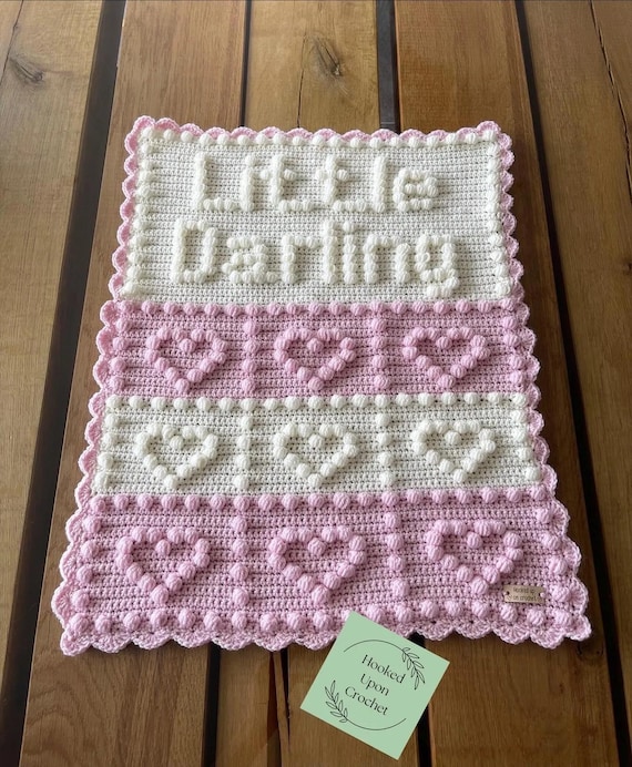 UK Terminology Bonnie Little Darling | Crochet blanket pattern | Heart blanket pattern | Puff stitch pattern | Bobble stitch pattern.
